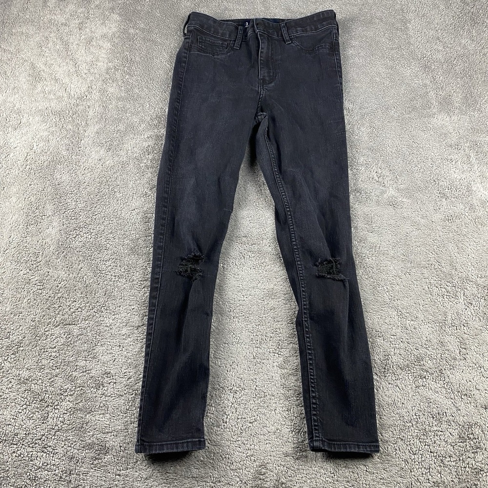 Hollister Jeans Womens 3‎ w26 Black Crop Mid Rise Distressed